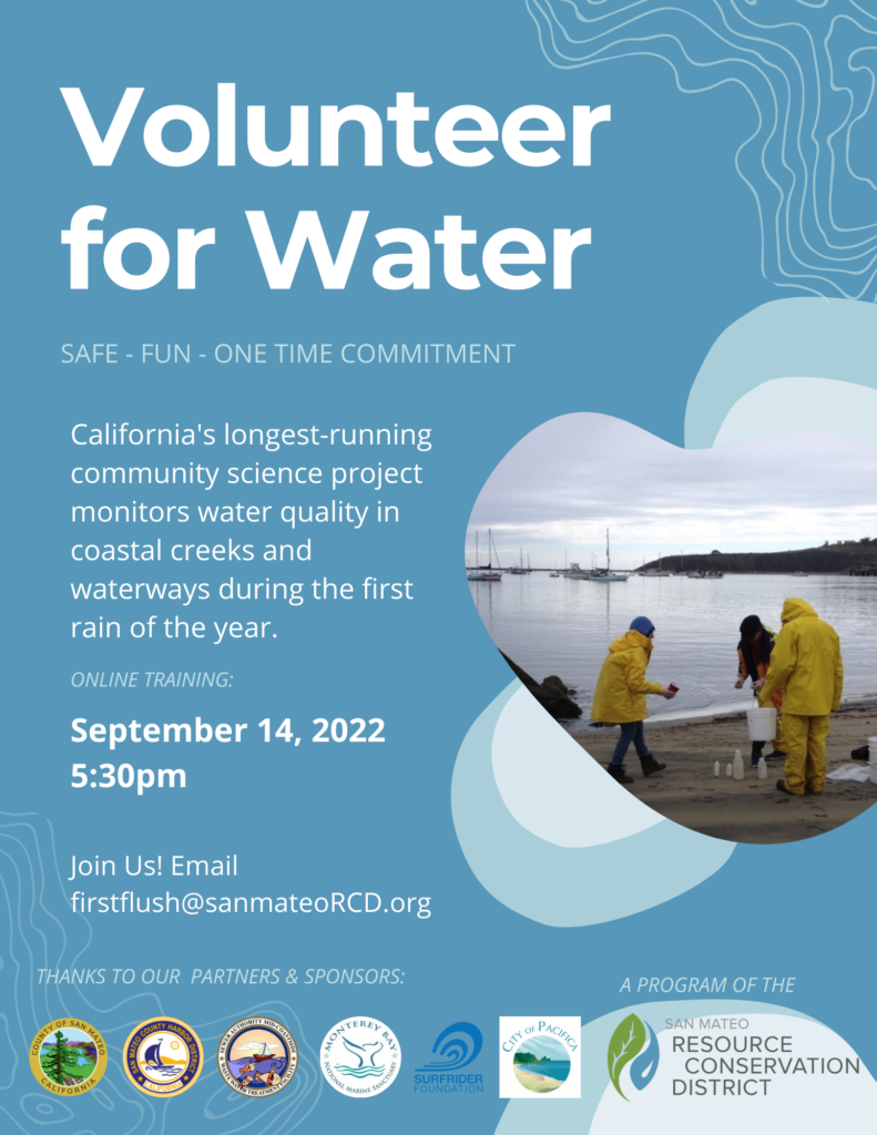 An image including all of the details on the webpage and an image of 3 people in yellow rain jackets with a white bucket on a beach.