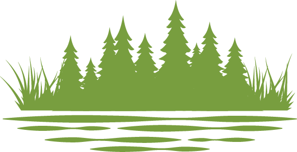Habitats Habitat icon with stylized water backed by trees and grasses.