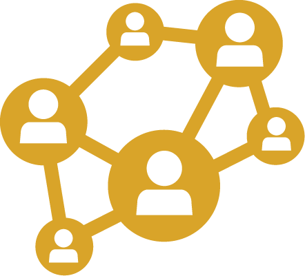 Community science Head and shoulders icons if different sizes connected by a network of lines.