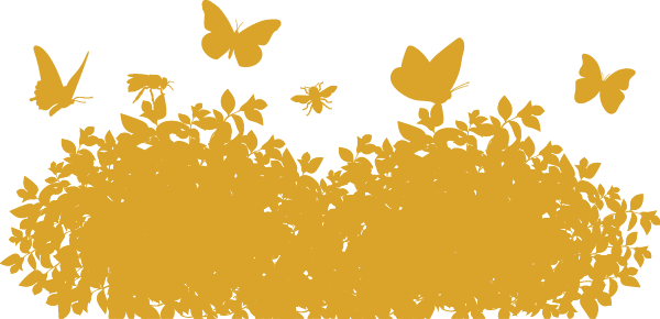 Pollinators Pollinator icon with stylized butterflies and bees surrounding clusters of flowers.