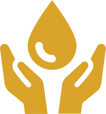 Water conserved Icon of two stylized hands cupping a water droplet.